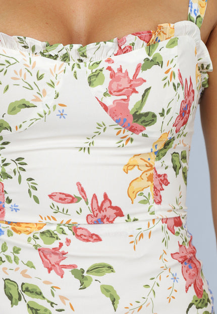 NEW0409 Lange Bloemenprint Jurk met Strikdetail