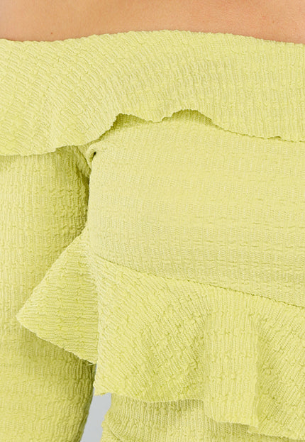 NEW0409 Limoen Groene Off Shoulder Ruffle Jurk