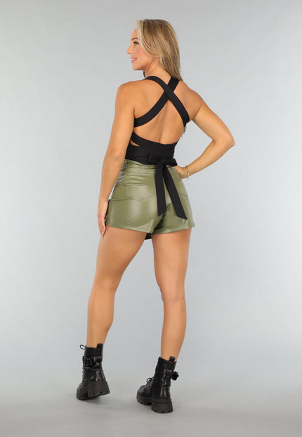 NEW0409 Zwarte Sporttop met Vierkante Hals en Strikdetail