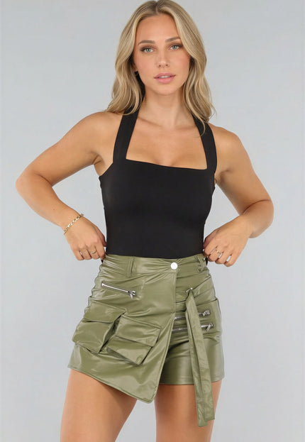 NEW0409 Zwarte Sporttop met Vierkante Hals en Strikdetail