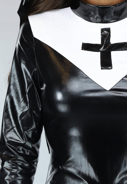 CARNA35 Lederlook Nonnen Kostuum