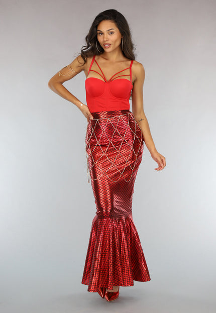 KOSTUUM Metallic Zeemeermin Rok in Rood