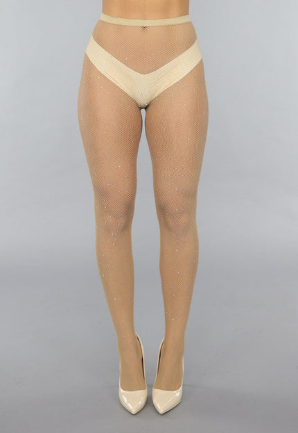 NEW0412 Beige Fishnet Panty met Strass Steentjes