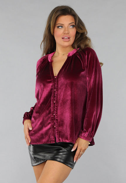 OP=OP.50.NL Cherry Roze Velvet Blouse met Pofmouwen