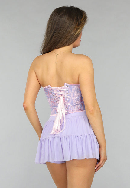 OP=OP.AV.09 Paars/Roze Satin Korset Top met Ornamenten