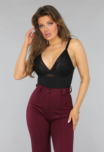 NEW0412 Zwarte Corrigerende Bodysuit met Kanten Cups