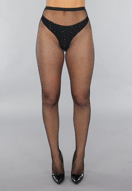 NEW0412 Zwarte Fishnet Panty met Strass Steentjes