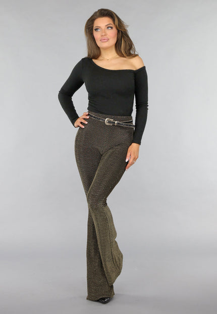 OP=OP.38.NL Zwarte One Shoulder Ribstof Top met Shimmer