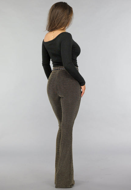 OP=OP.38.NL Zwarte One Shoulder Ribstof Top met Shimmer