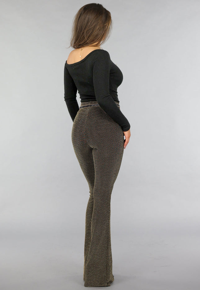 OP=OP.38.NL Zwarte One Shoulder Ribstof Top met Shimmer