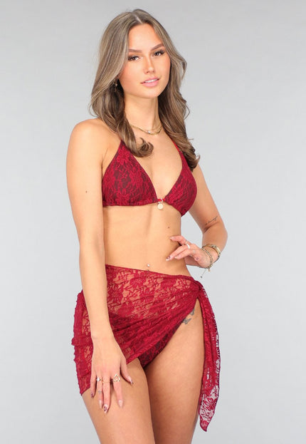 NEW050225 Rode Bikini Set met Kanten Details
