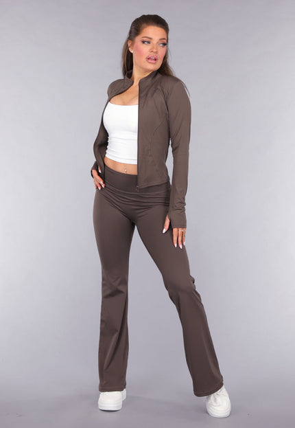 NEW050325 Bruine Fitness Set met High Waist Legging