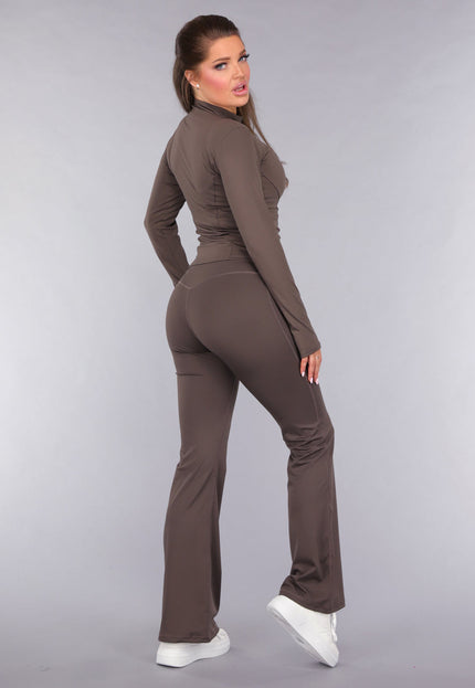 NEW050325 Bruine Fitness Set met High Waist Legging