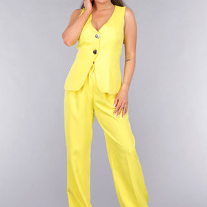 OP=OP.AV.12 Gilet Co Ord Set met Pantalon in Geel