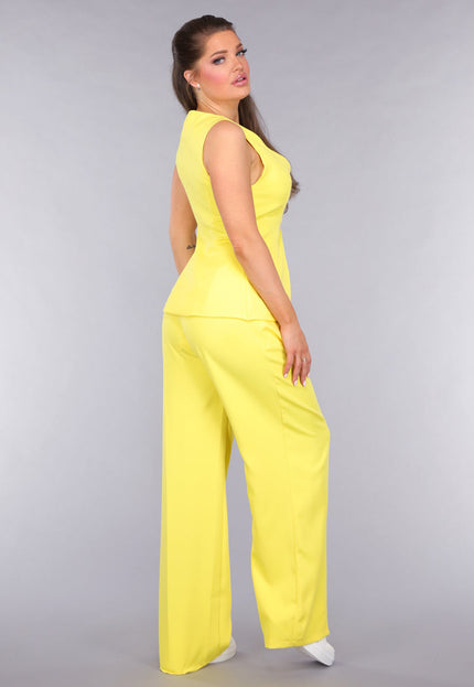 OP=OP.AV.12 Gilet Co Ord Set met Pantalon in Geel