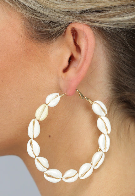 NEW050325 Goudkleurige Oorringen met Kauri Schelpjes