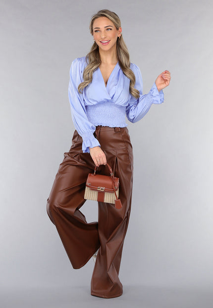 NEW050325 Kleine Raffia Handtas met Bruine Lederlook Afwerking