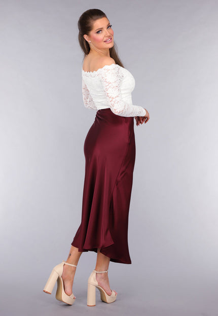 NEW050325 Longsleeve Off-Shoulder Lace Top in Wit