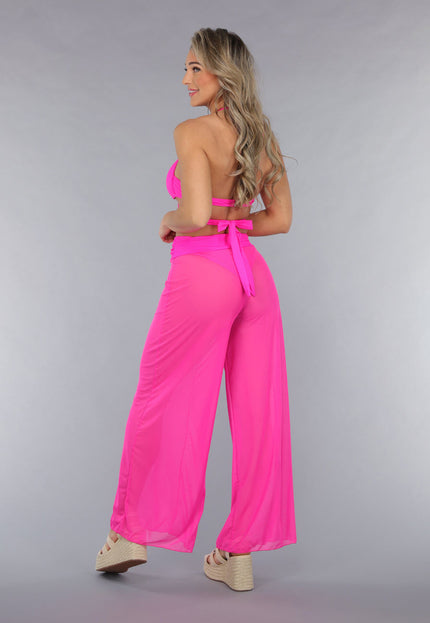 NEW050325 Neon Roze Wide Leg Cover-Up Broek