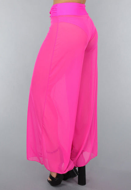 NEW050325 Neon Roze Wide Leg Cover-Up Broek