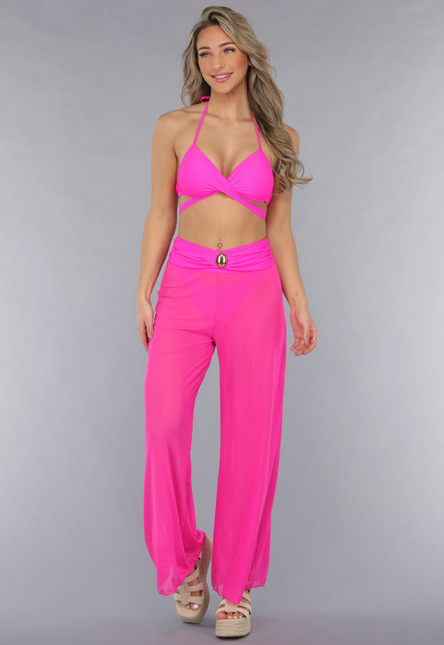 NEW050325 Neon Roze Wide Leg Cover-Up Broek
