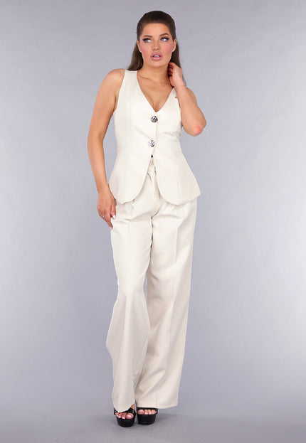 OP=OP.37.NL Pantalon Gilet Suit met Statement Knopen in Beige