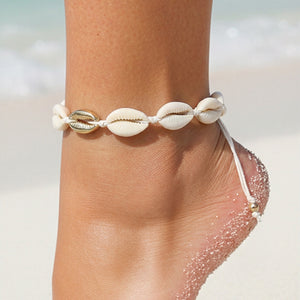 NEW050325 Verstelbaar Enkelbandje met Kauri Schelpen