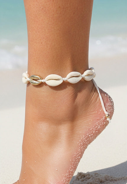 NEW050325 Verstelbaar Enkelbandje met Kauri Schelpen