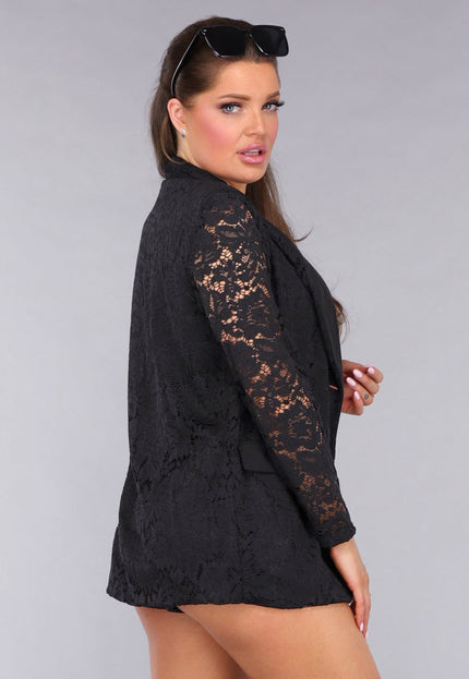 NEW050325 Zwarte Lace Short Set met Blazer