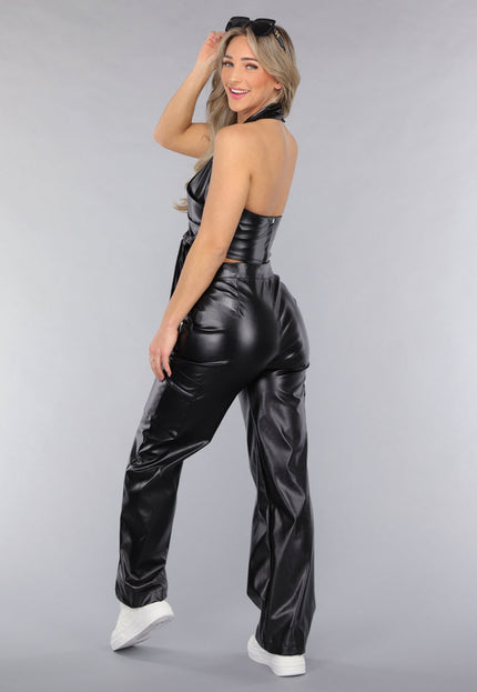 OP=OP.50.NL Zwarte Lederlook Cargo 2-Piece met Halter Top