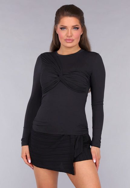 NEW050325 Zwarte Longsleeve Twist Stretch Top