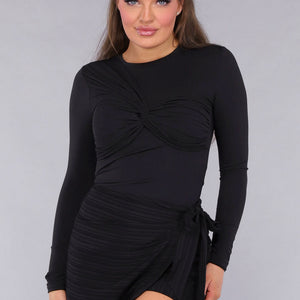 NEW050325 Zwarte Longsleeve Twist Stretch Top