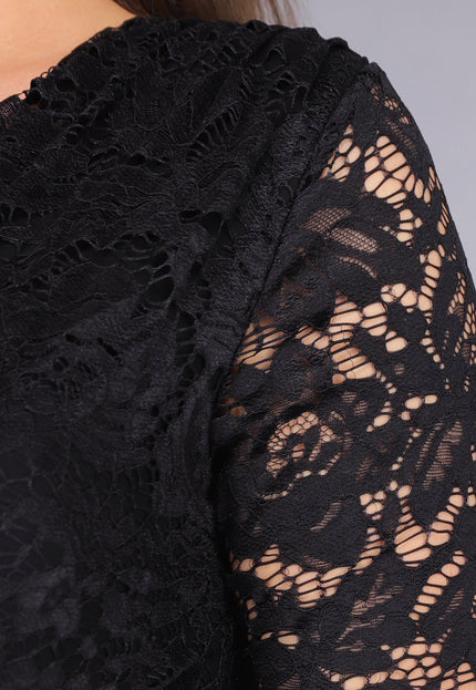 OP=OP.05.NL Zwarte Padded Lace Bodysuit met Lange Mouwen