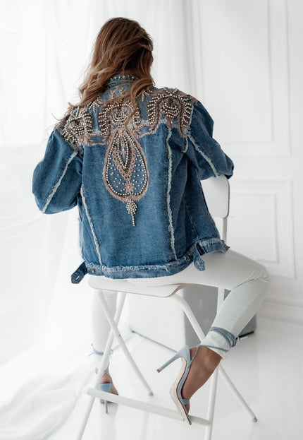 NEW0504 Blauwe Denim Spijkerjas met Western Print