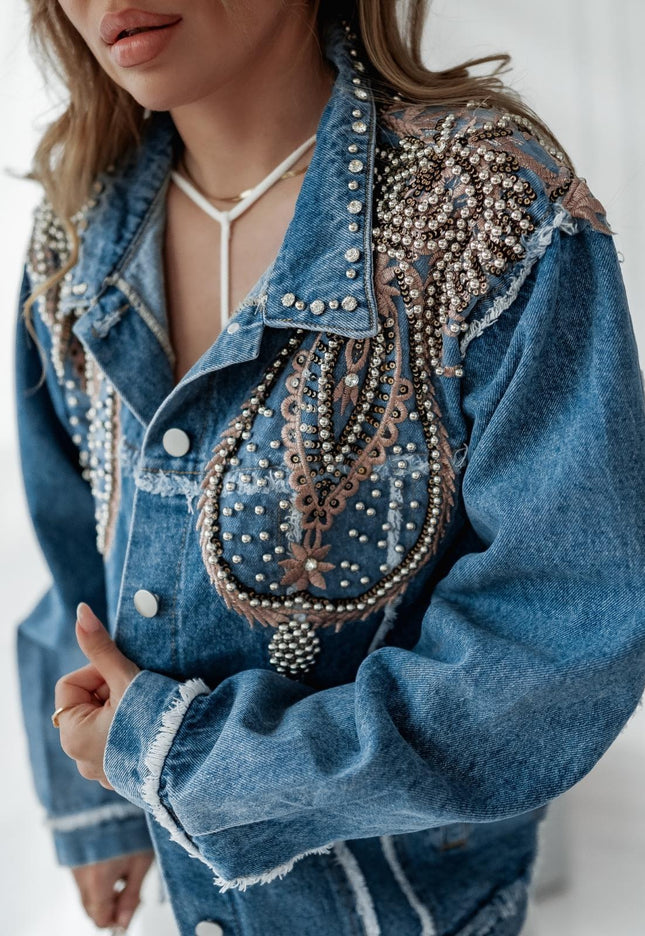 NEW0504 Blauwe Denim Spijkerjas met Western Print