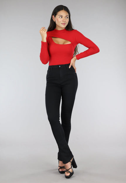 NEW0504 Rode Rib Bodysuit met Uitsnede