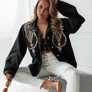 NEW0504 Zwarte Spijkerjas met Western Print