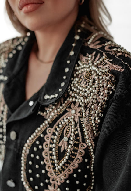 NEW0504 Zwarte Spijkerjas met Western Print