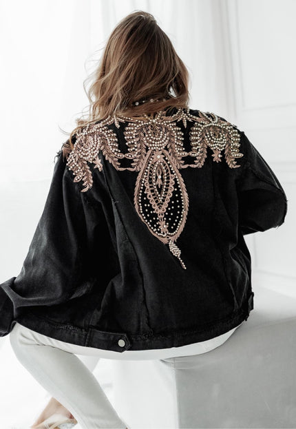 NEW0504 Zwarte Spijkerjas met Western Print