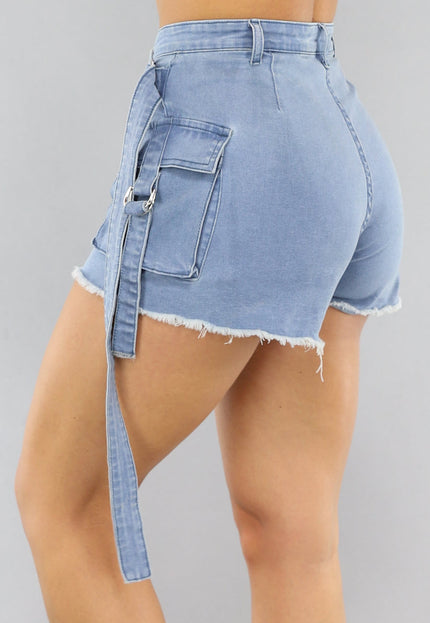 NEW0506 Denim Stretch Cargo Overslag Skort