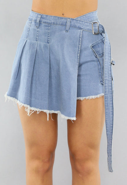 NEW0506 Denim Stretch Cargo Overslag Skort