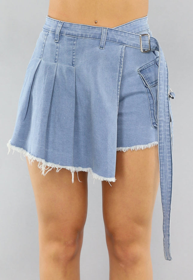 NEW0506 Denim Stretch Cargo Overslag Skort