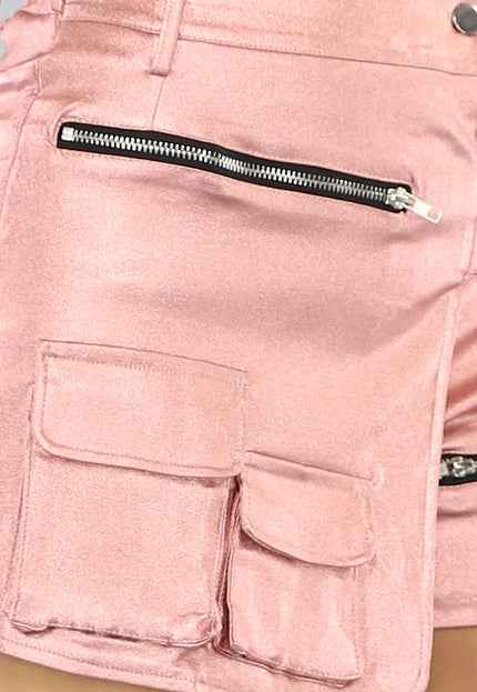 NEW0506 Metallic Roze Overslag Cargo Skort
