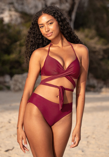 NEW0506 Strappy Push Up Bikini Top in Wijnrood