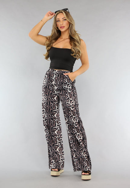 NEW0506 Wide Leg High Waist Tall Panterprint Broek