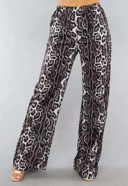 NEW0506 Wide Leg High Waist Tall Panterprint Broek
