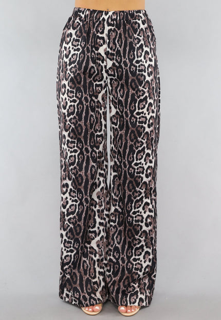 NEW0506 Wide Leg High Waist Tall Panterprint Broek