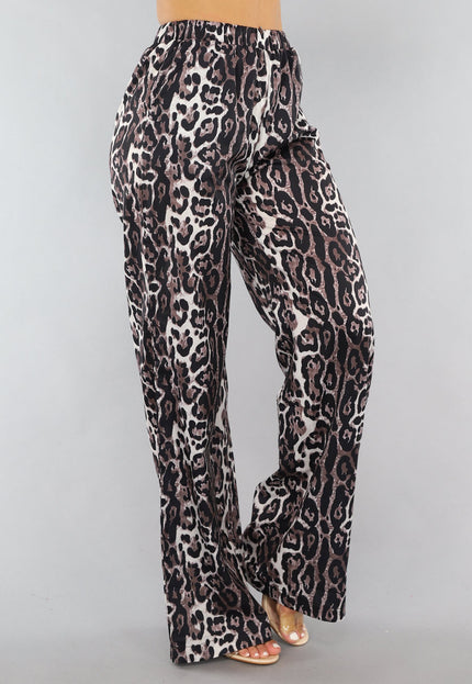 NEW0506 Wide Leg High Waist Tall Panterprint Broek
