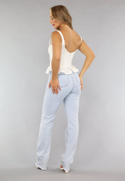 NEW0506 Witte Ruffle Korset Top met Strikdetail