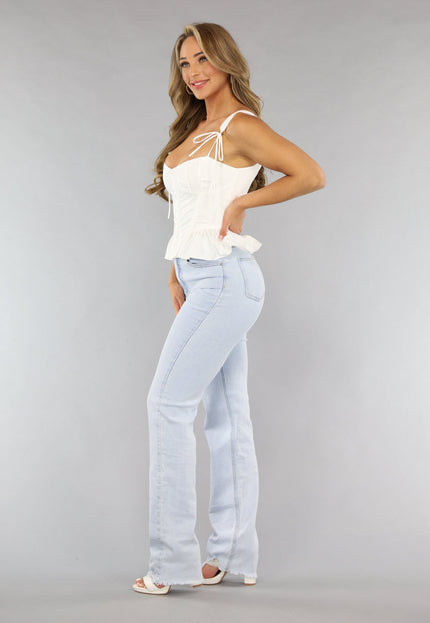 NEW0506 Witte Ruffle Korset Top met Strikdetail